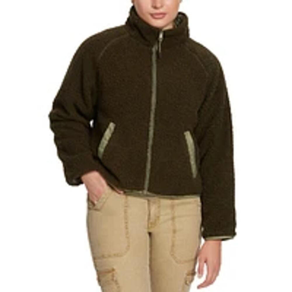 BASS OUTDOOR Women's Raglan Reversible Fleece Zip Jacket Green Warm Cozy NWT XL